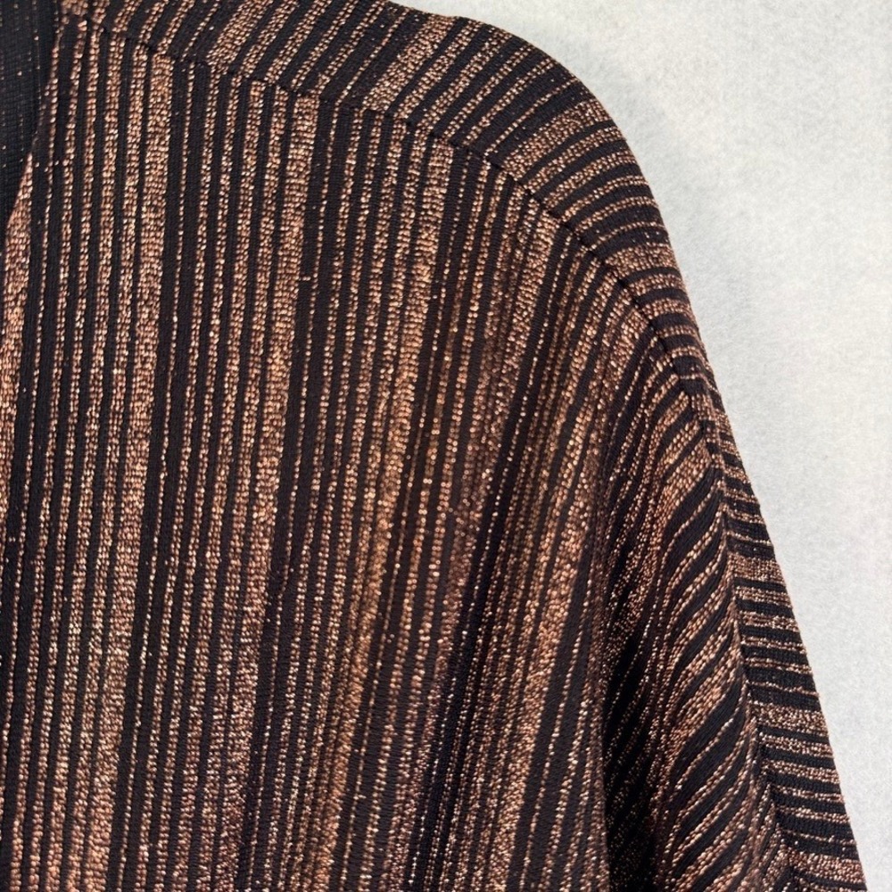 Zara Bronze Metallic Striped Kimono Wrap Dress V-Neck High-Low Small S - Picture 8 of 9